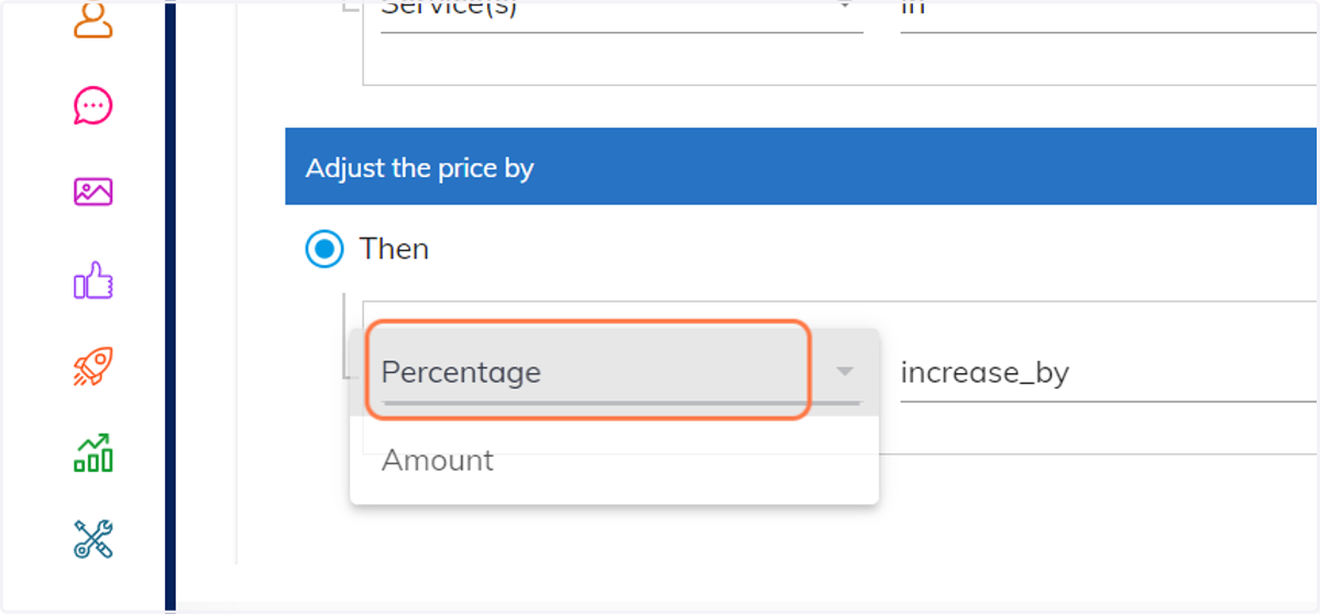 Click on which option you would prefer. Example: Percentage