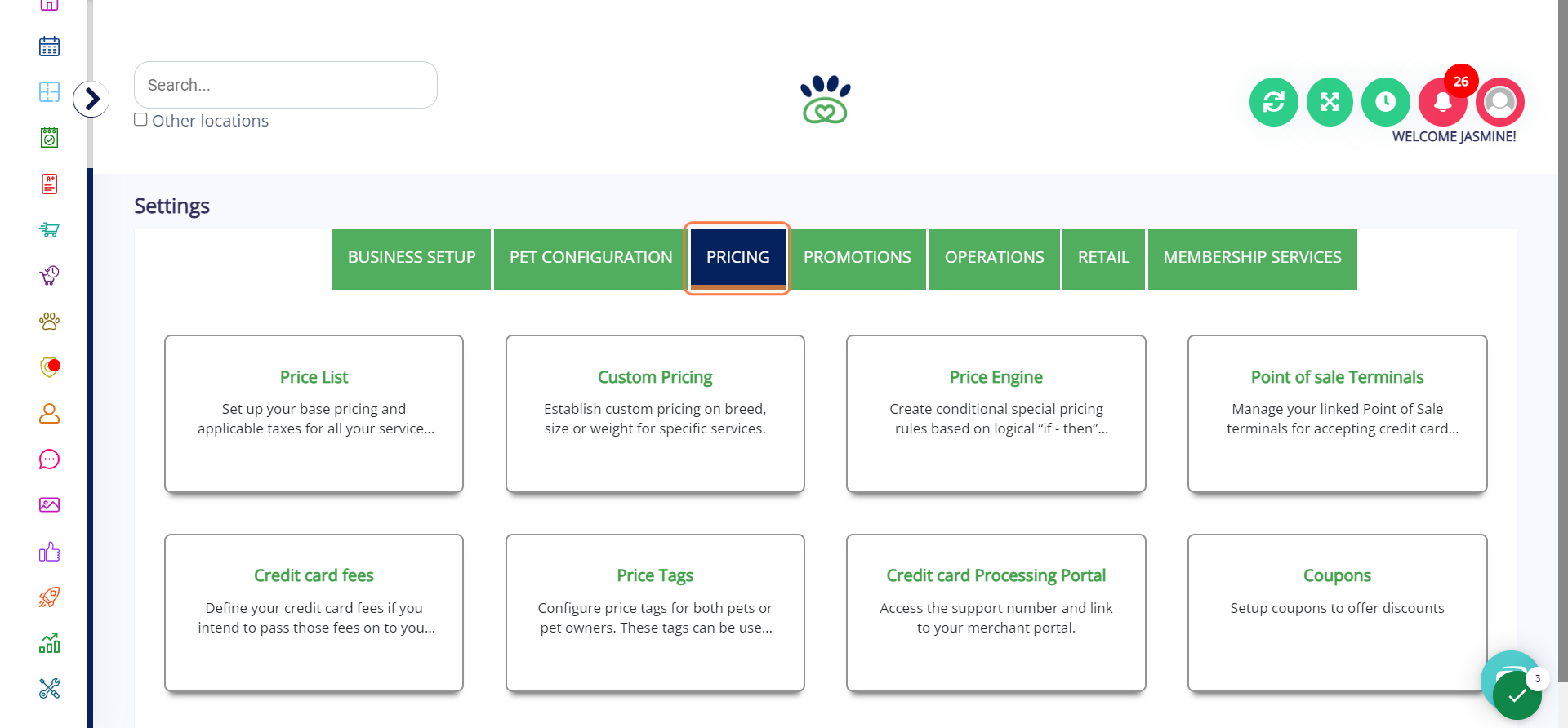 Click on PRICING