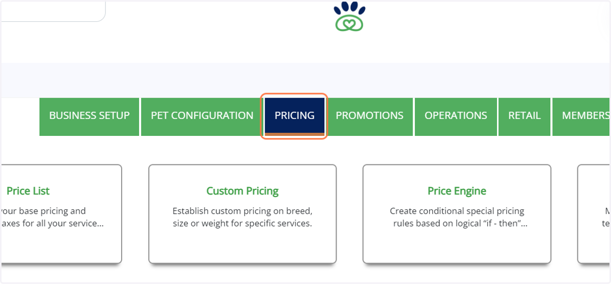 Click on PRICING