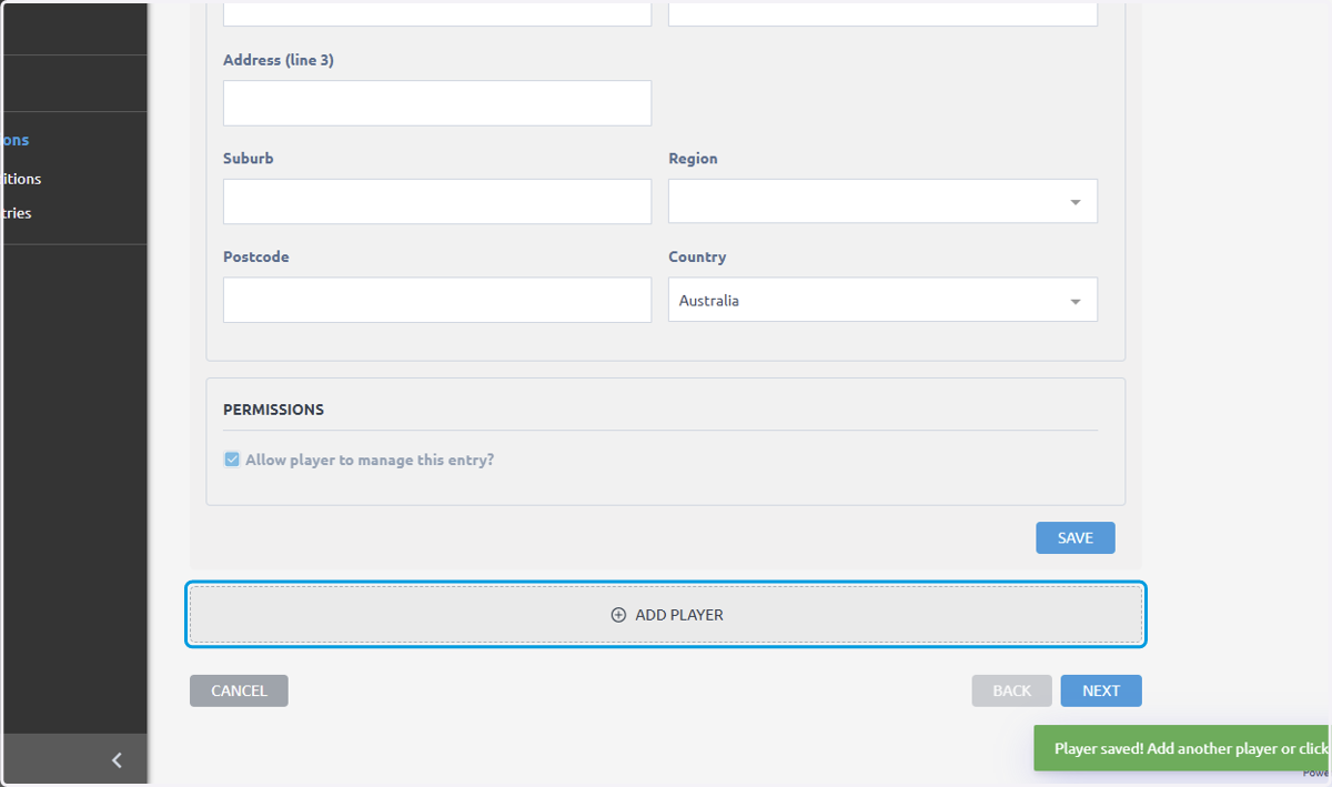 Click on ADD PLAYER