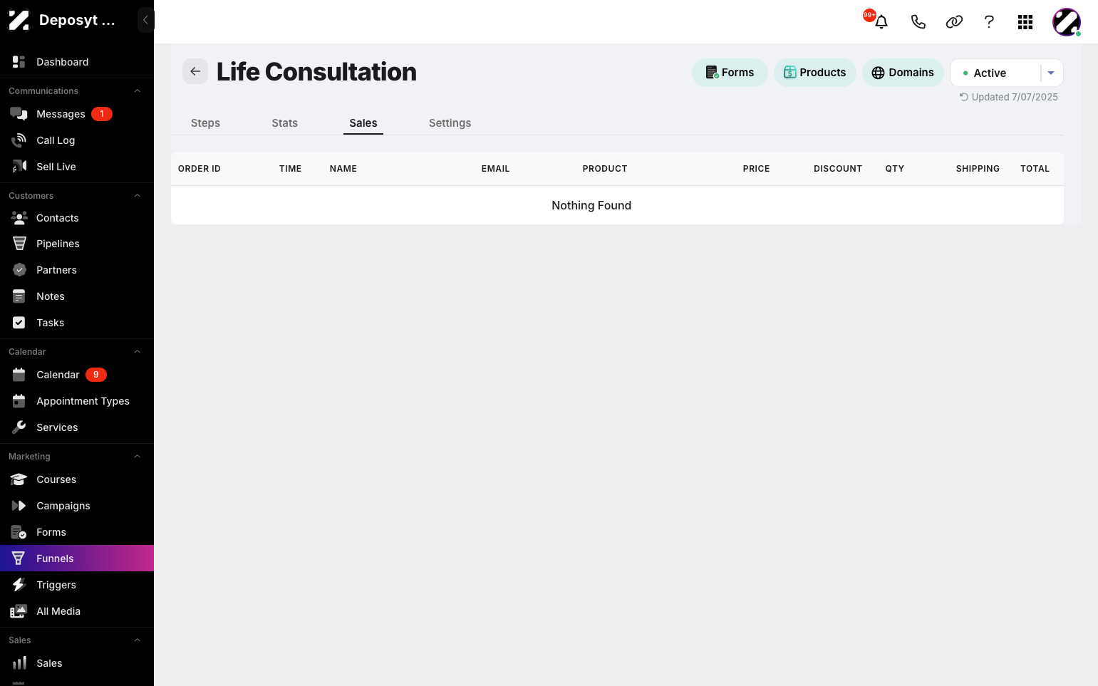 Step 4: This page displays all sales details, including order ID, time, customer name, email, product, price, discount, quantity, shipping, and total.