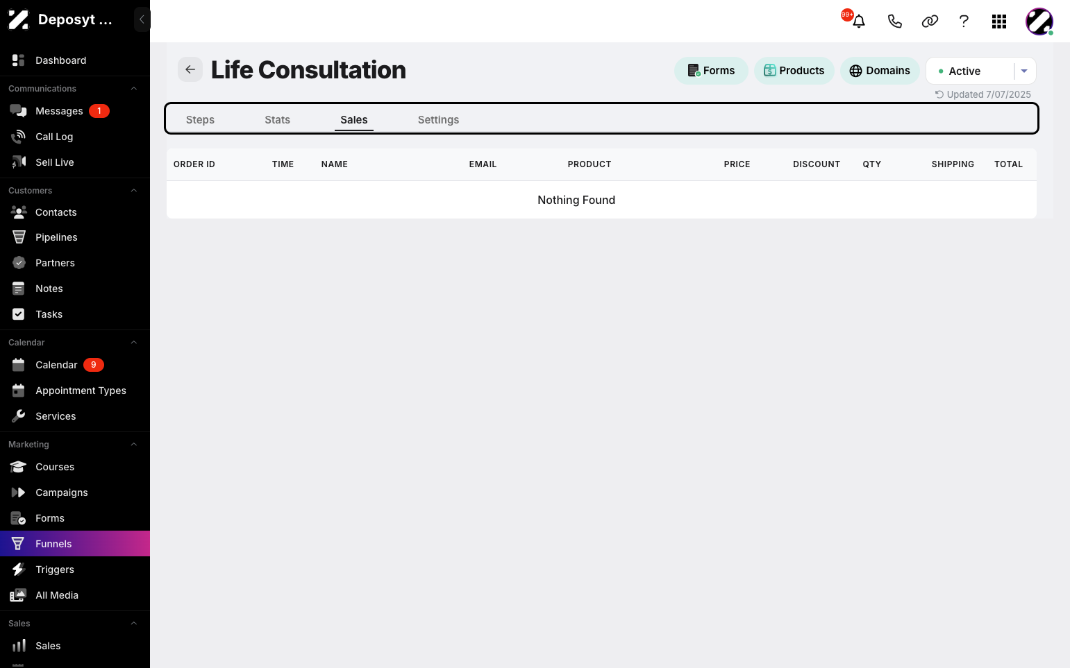 Step 4: This page displays all sales details, including order ID, time, customer name, email, product, price, discount, quantity, shipping, and total.