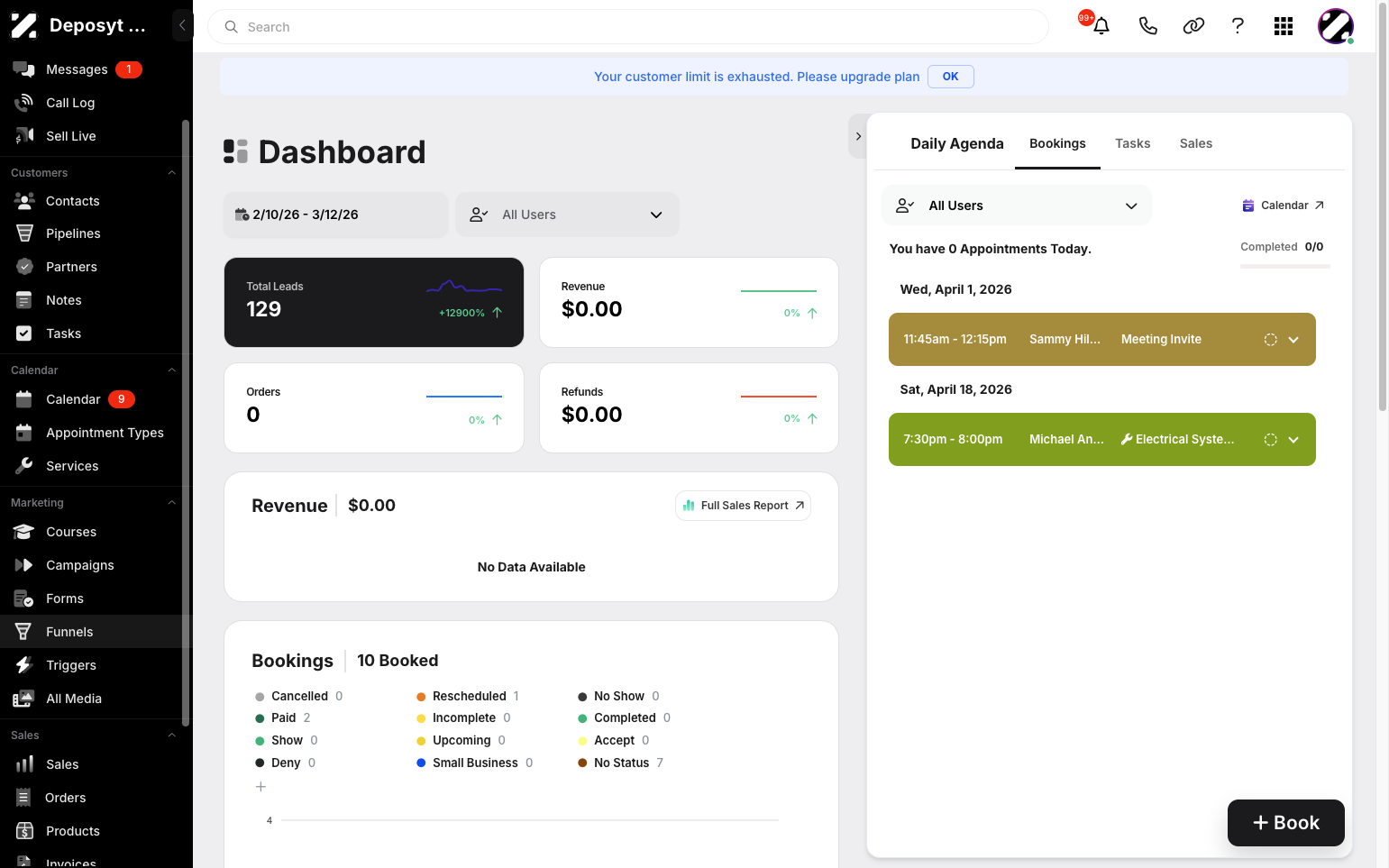 Step 1: On your Dashboard, navigate to the Funnels tab under the Marketing section.