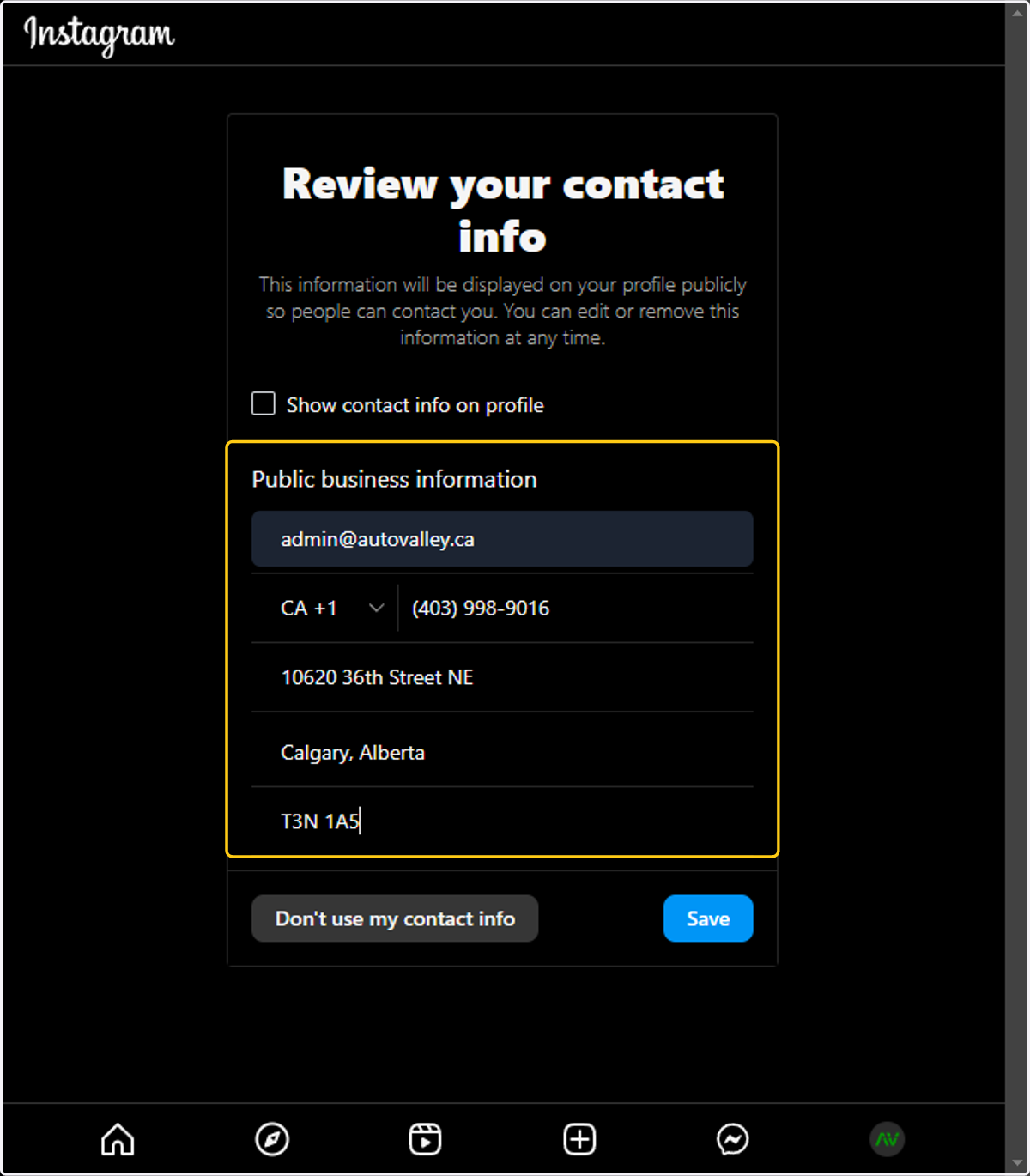 And paste the relevant Public business information into the corresponding boxes