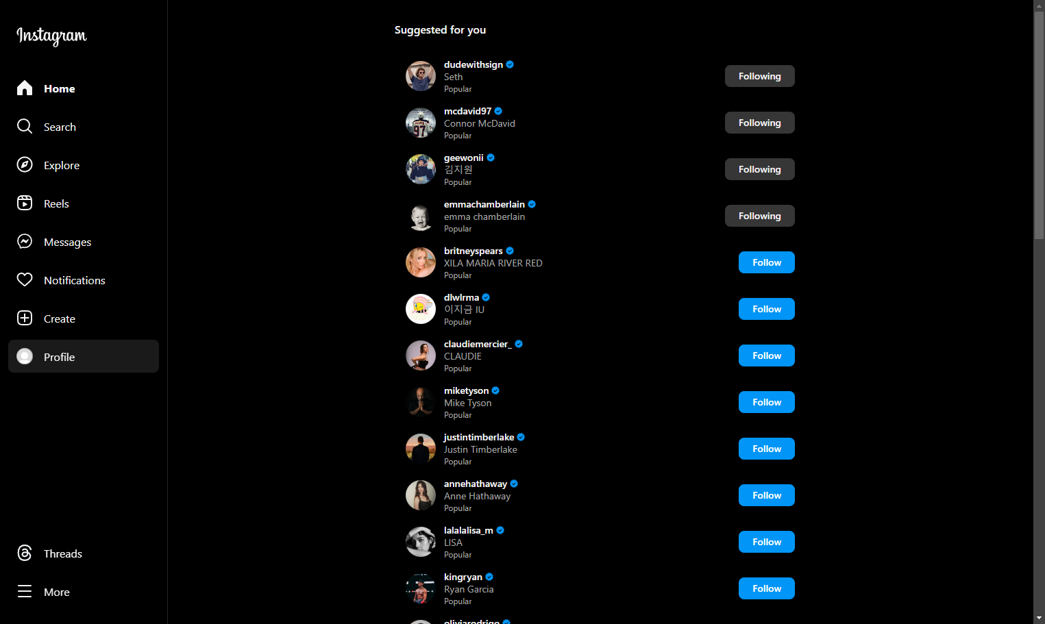 Click on Profile in the menu on the left