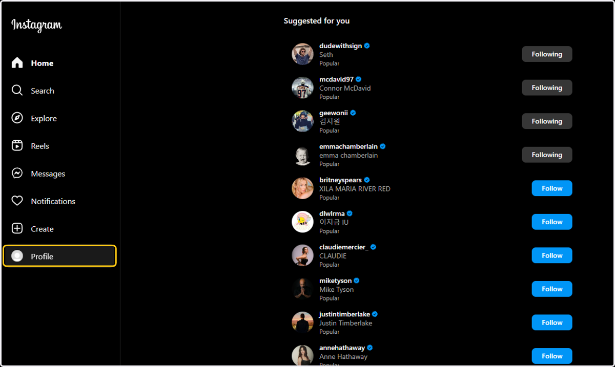 Click on Profile in the menu on the left