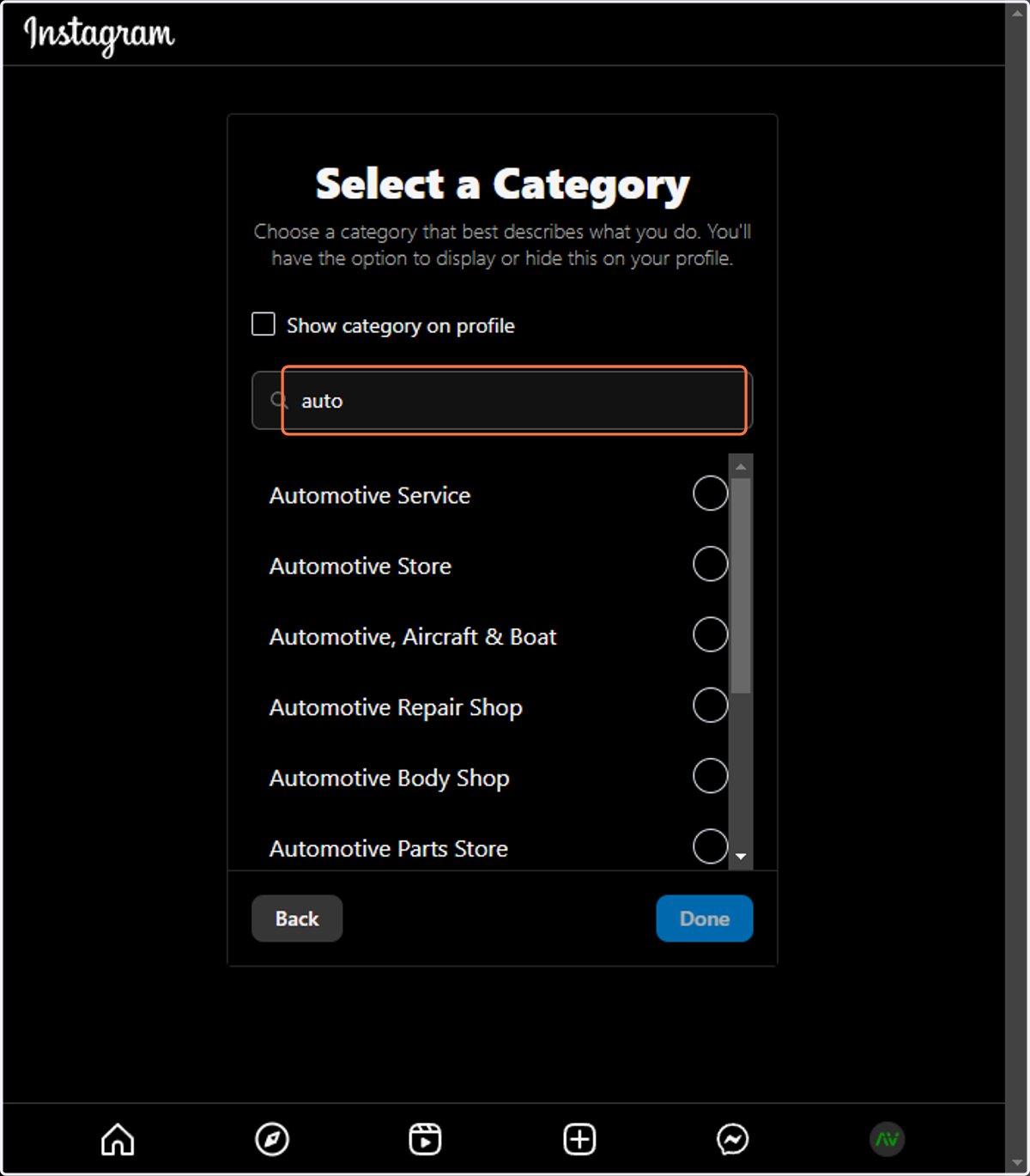Search for the industry of the business and select it