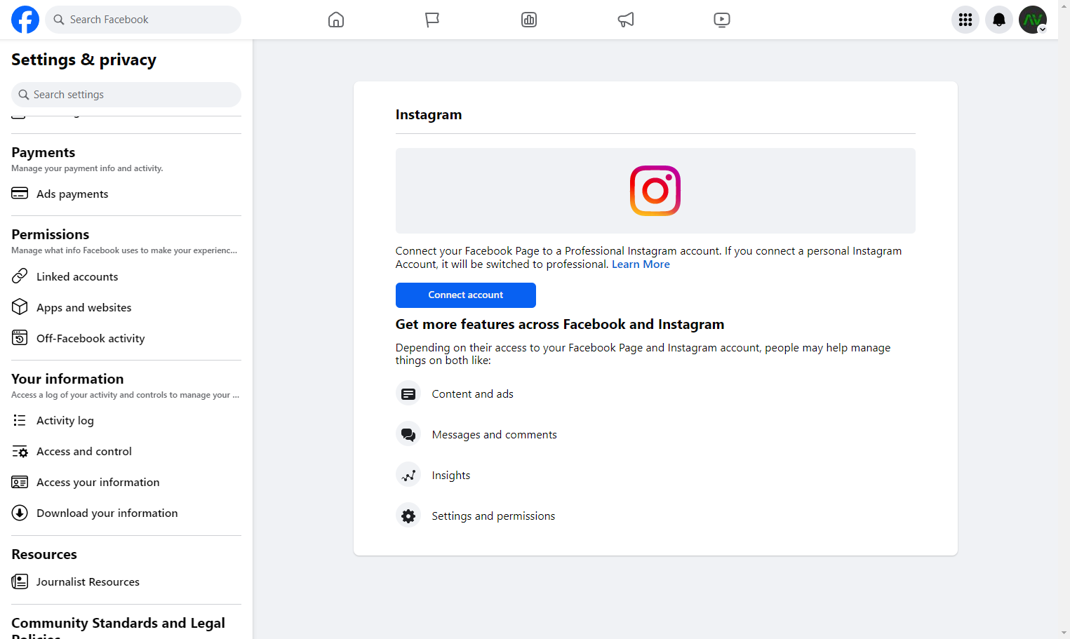 Click on Connect account
