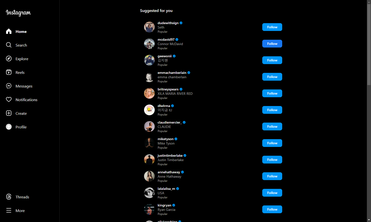 Follow 3-5 relevant profiles in the list provided