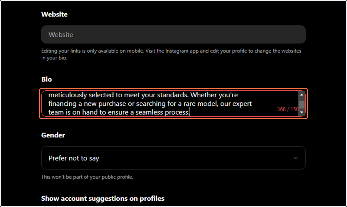 Paste the bio you just copied into text area and edit as needed