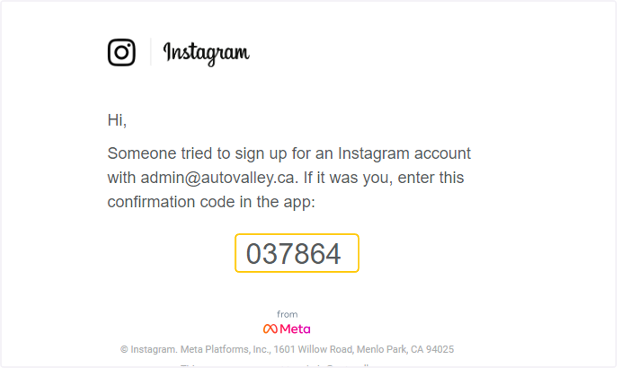 Select and copy the code provided by Intagram