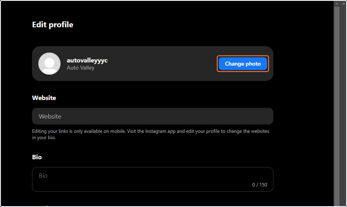 Click on Change photo, then locate and add the profile pic created for the Facebook Page