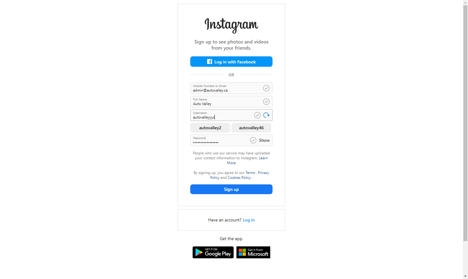 Click on Sign up