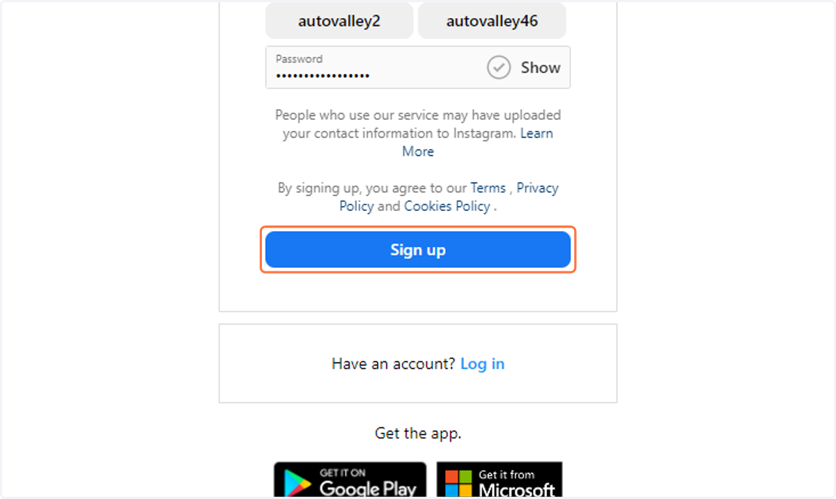 Click on Sign up