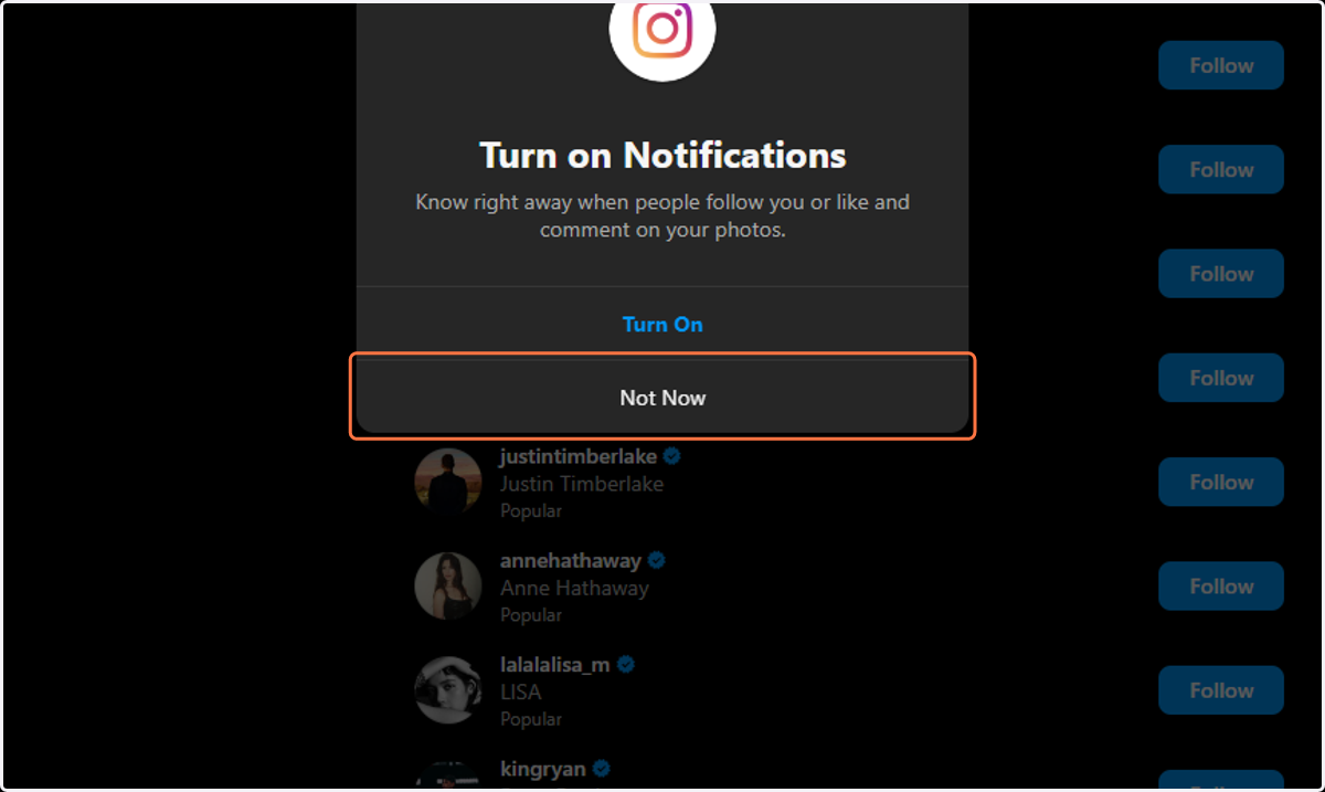 Click on Not Now