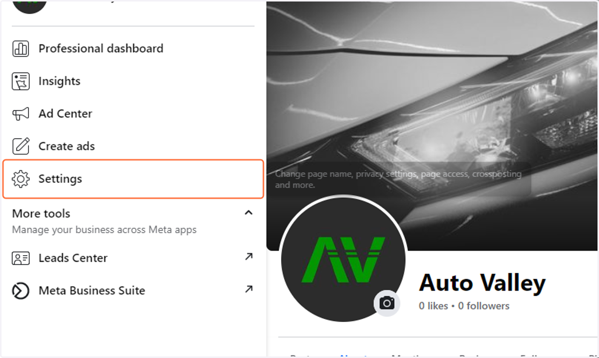 Click on Settings in the menu on the left
