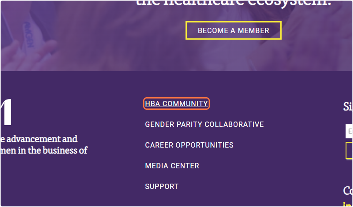 Click on HBA COMMUNITY