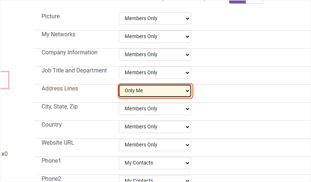 Click on the field you want to change the privacy settings