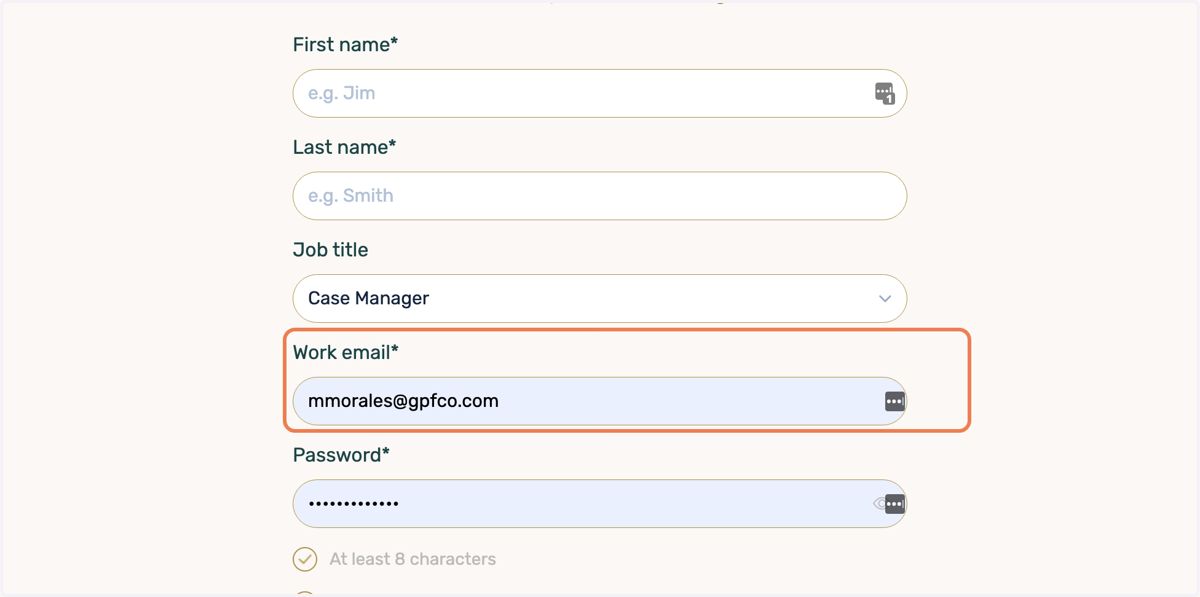 Type in your work email