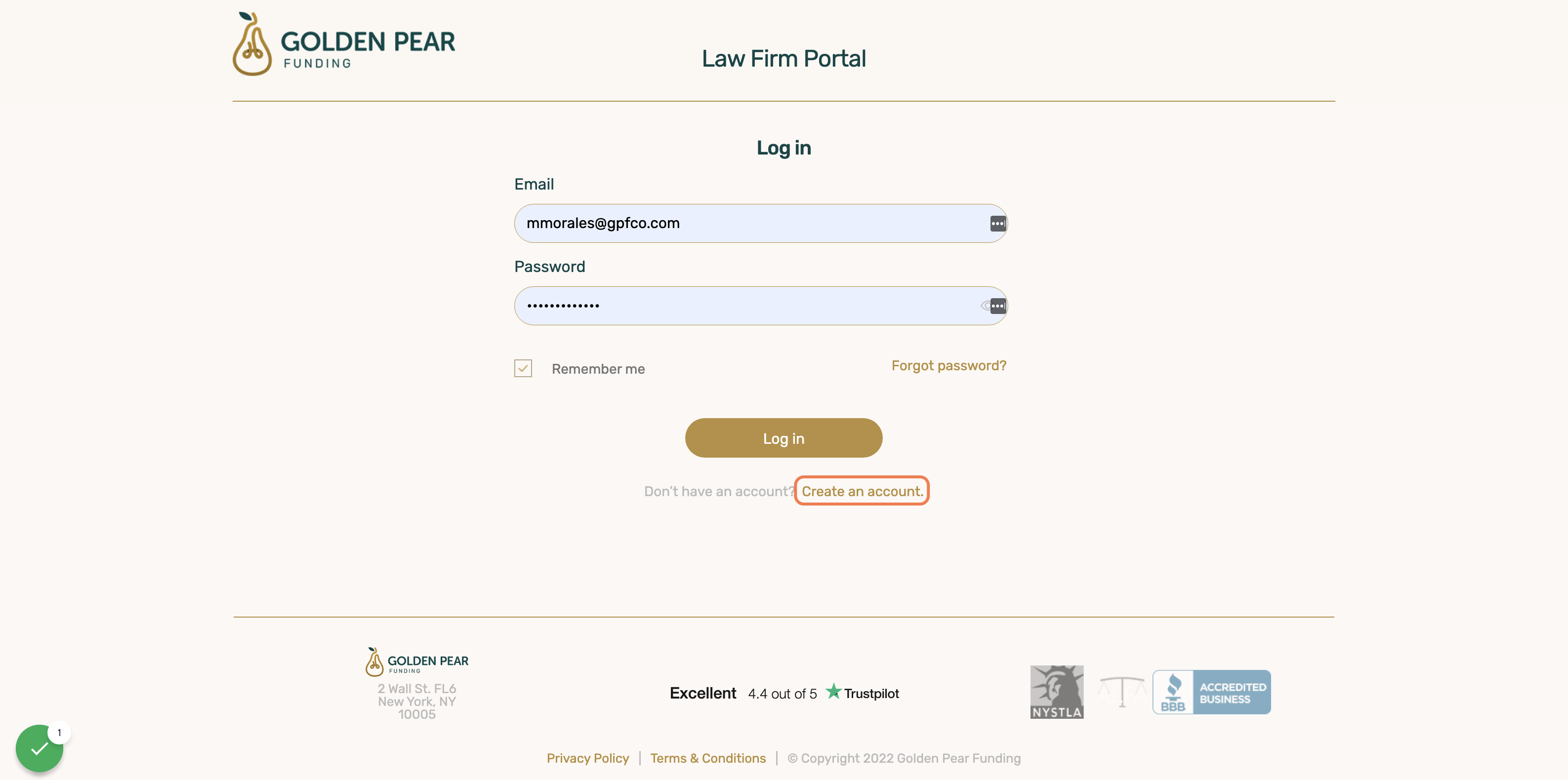 Click on Create an account.