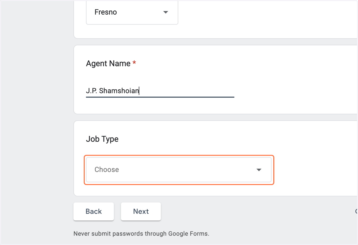 Click on CHOOSE in the Job Type field
