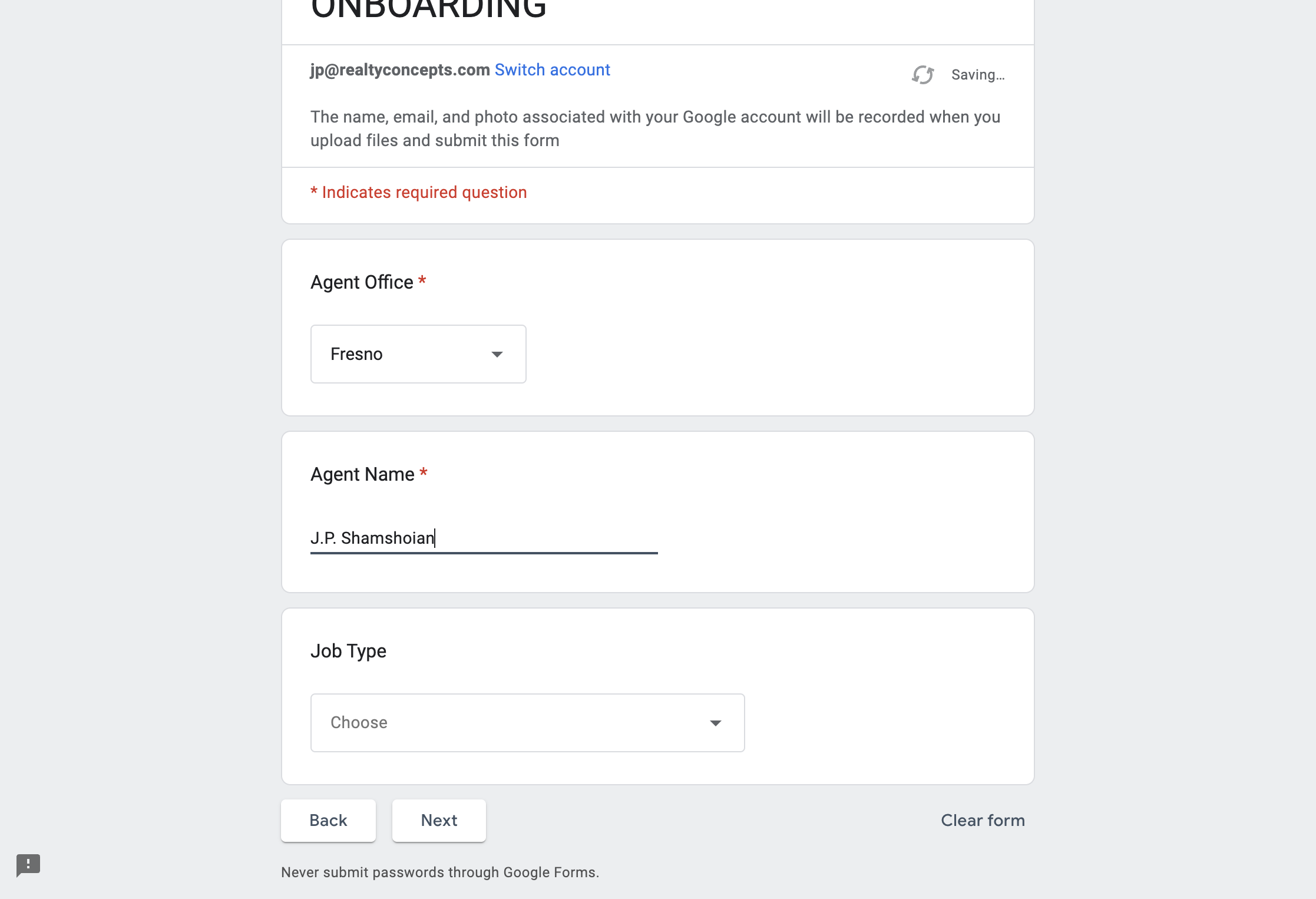 Type YOUR NAME in the AGENT NAME field