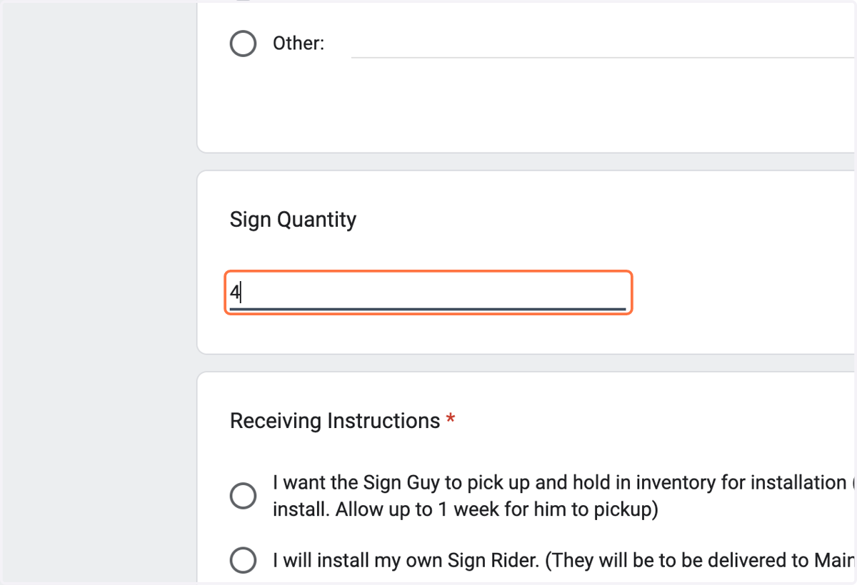 Enter the quantity of signs you'd like to order