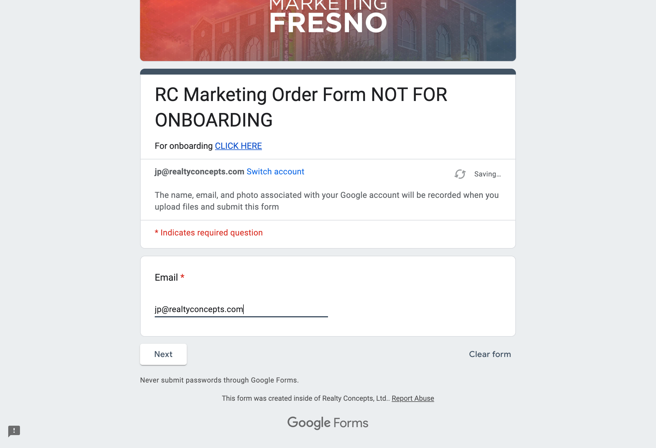 Type your email address into the EMAIL field