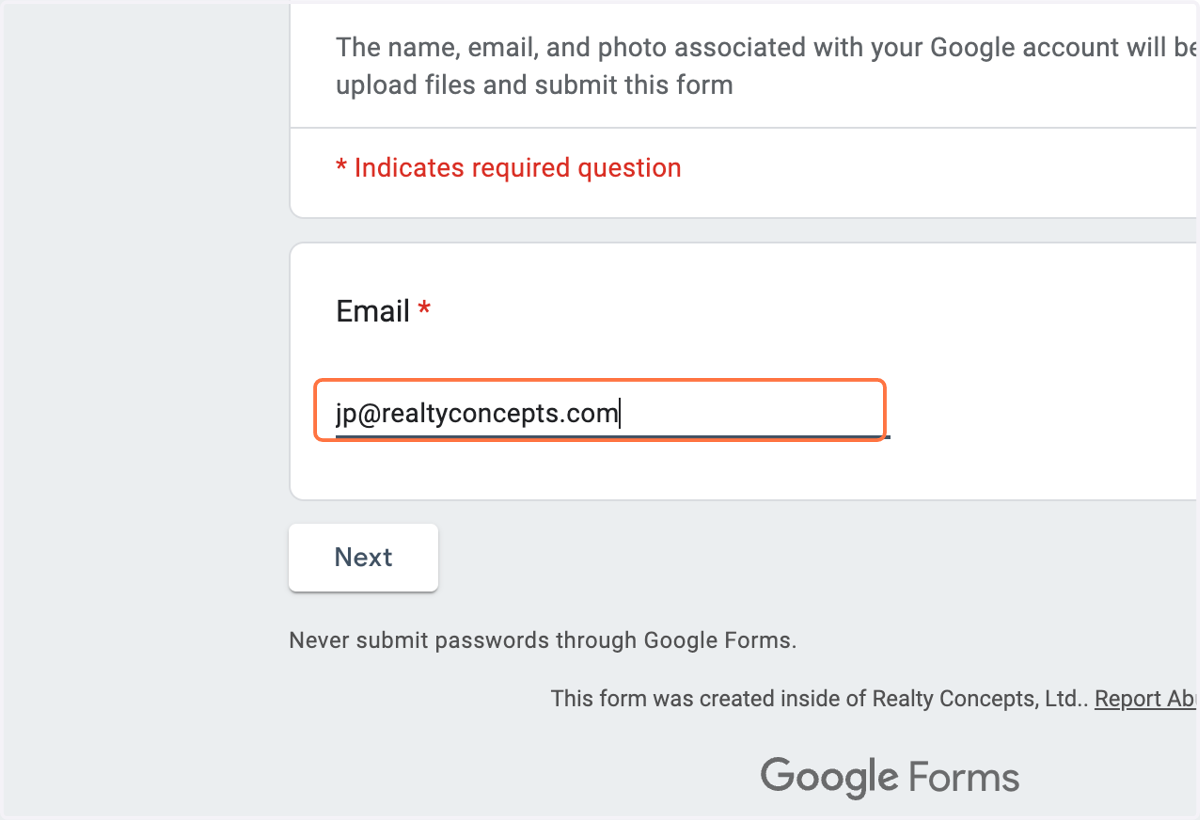 Type your email address into the EMAIL field