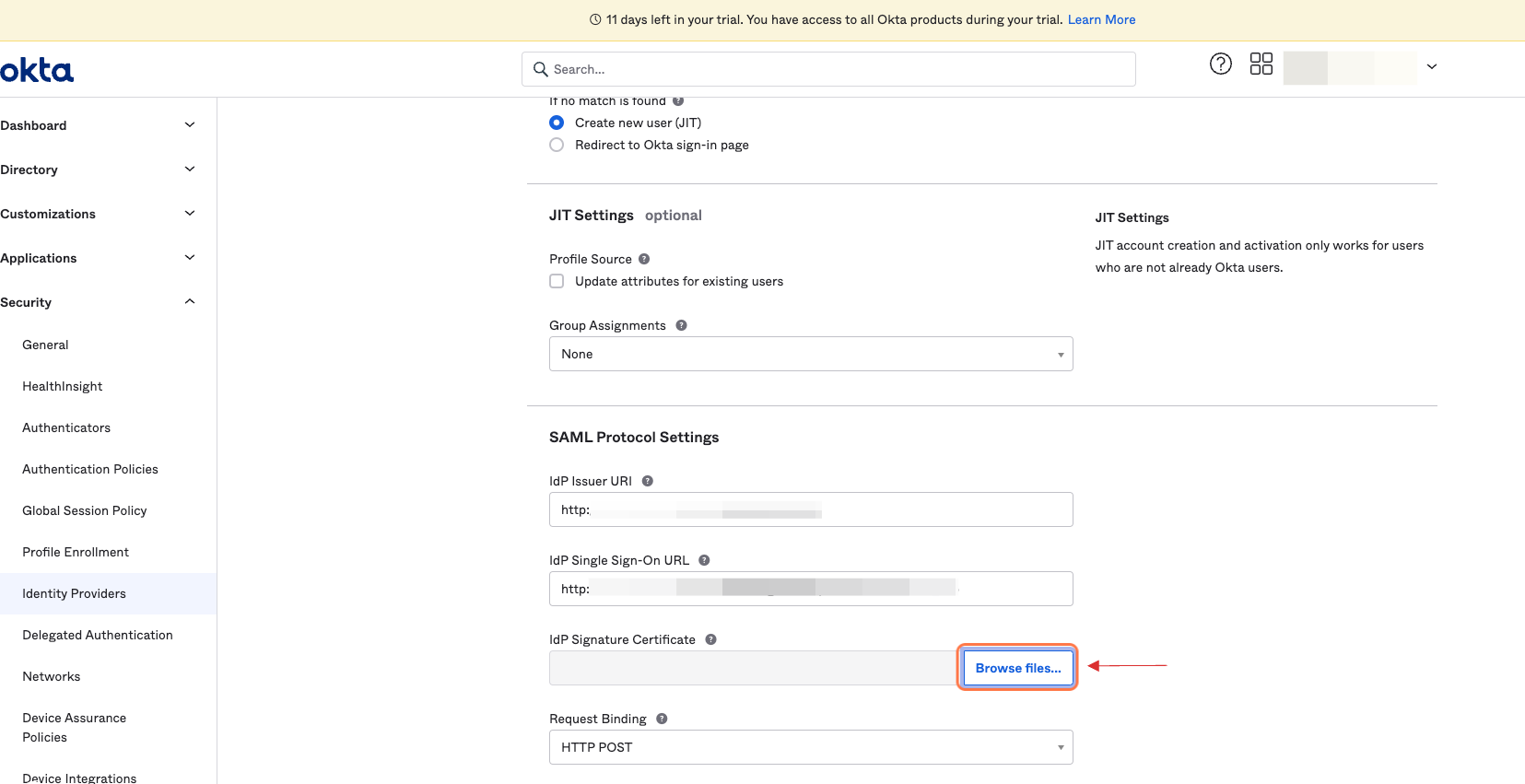 IdP Signature Certificate