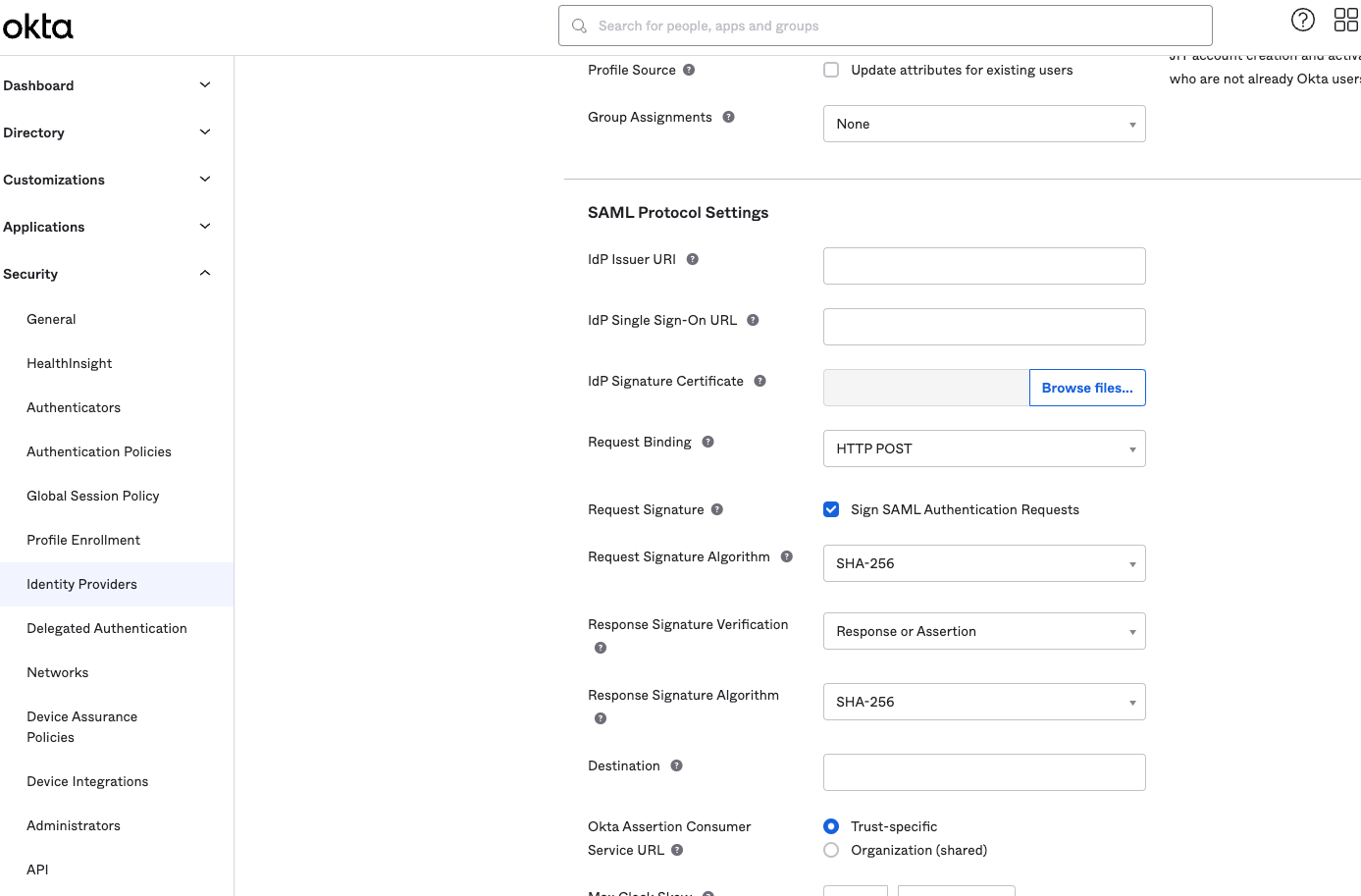 SAML Protocol Settings