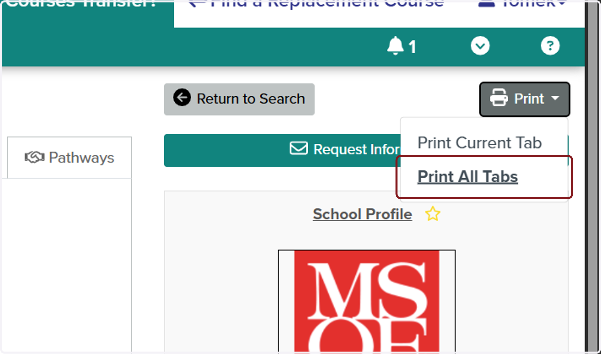 Click on Print All Tabs