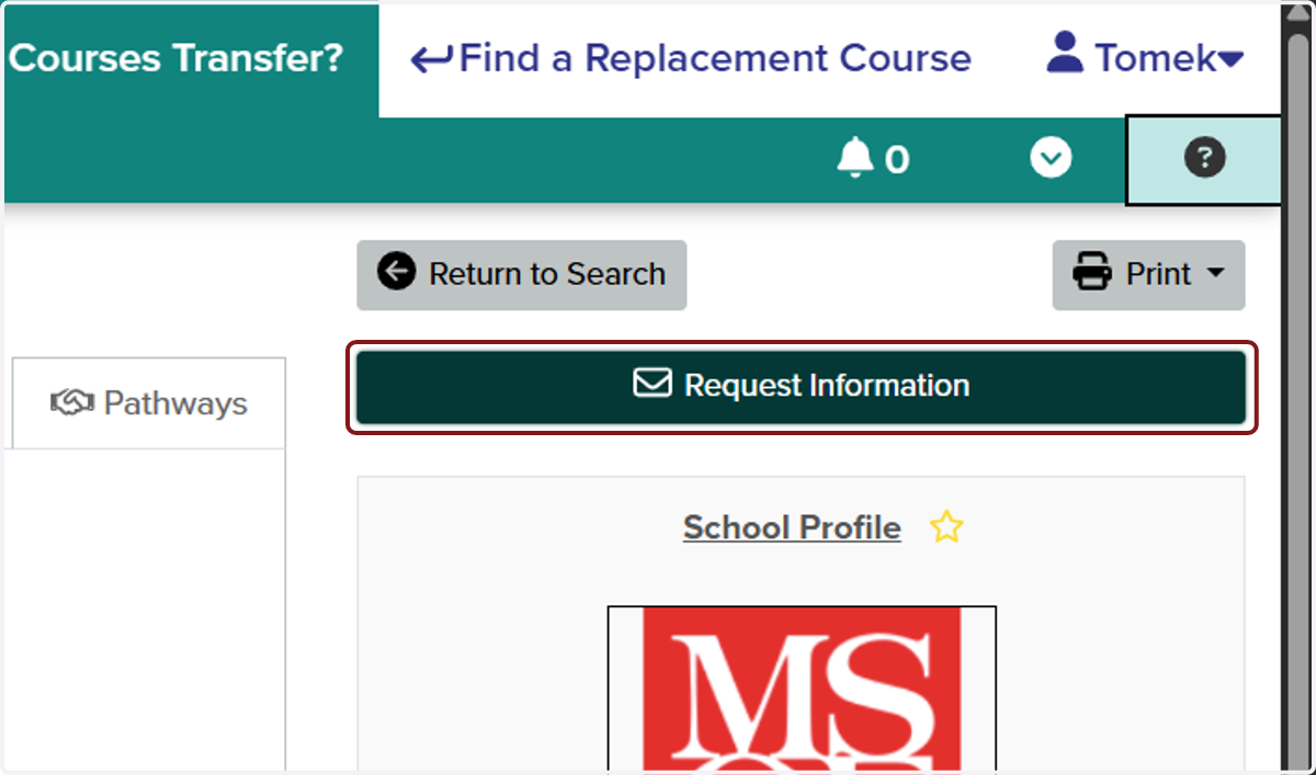 Click on Request Information
