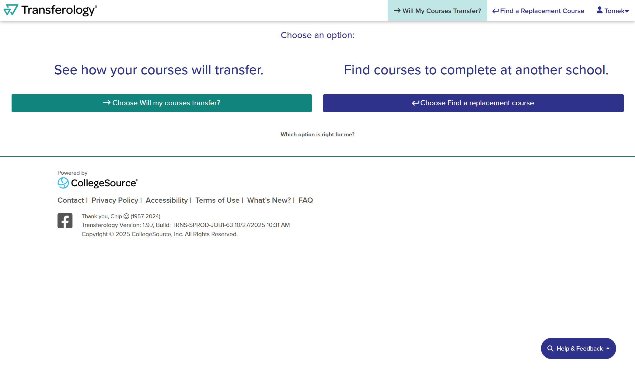 Click on Will My Courses Transfer?