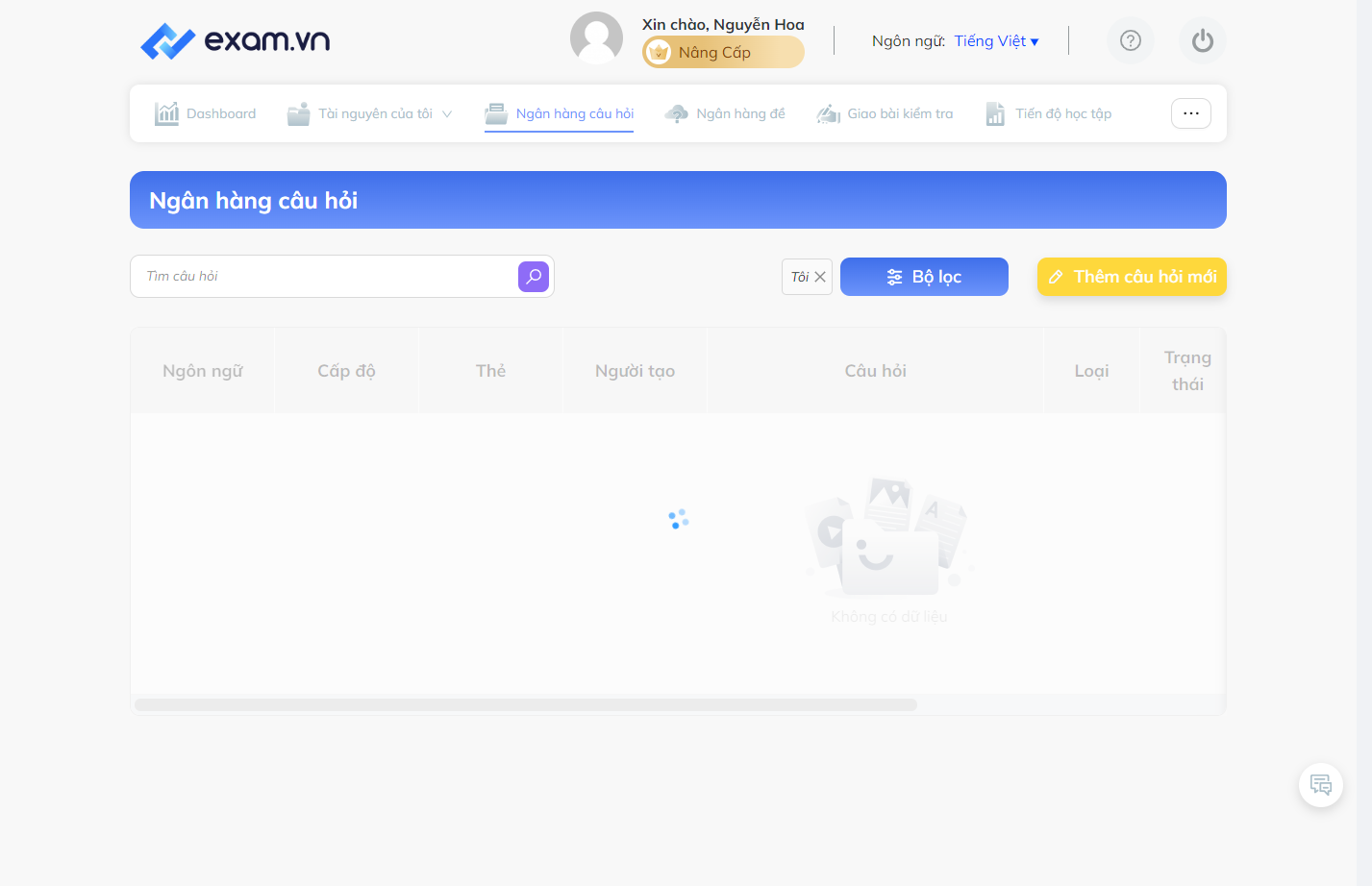 Nhấn chọn "Thêm câu hỏi mới" để chọn dạng câu hỏi
