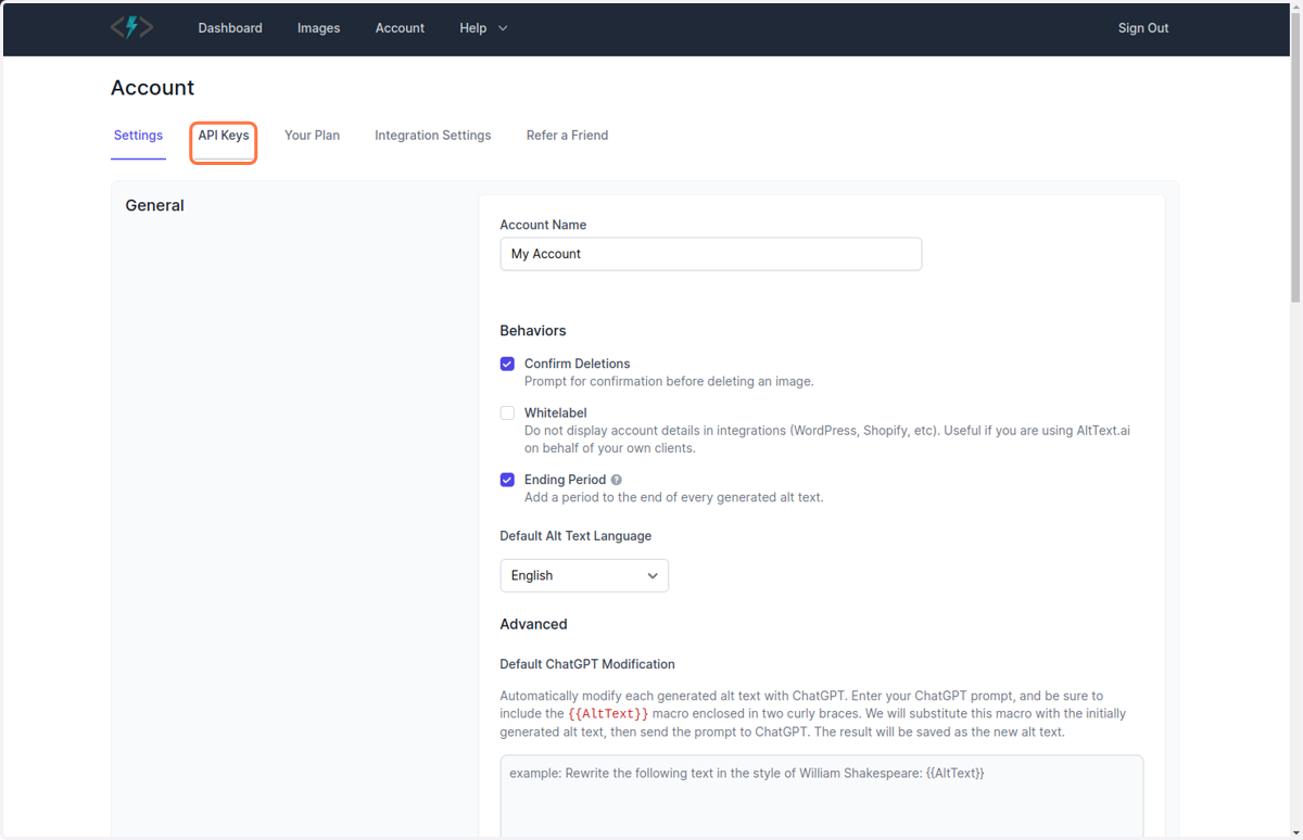 Click on API Keys