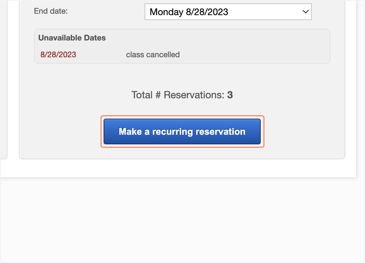 Save by clicking on "Make a recurring reservation"