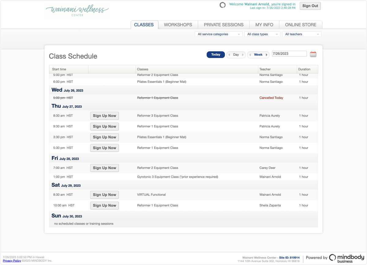 Find the initial class for which you would like to sign up.