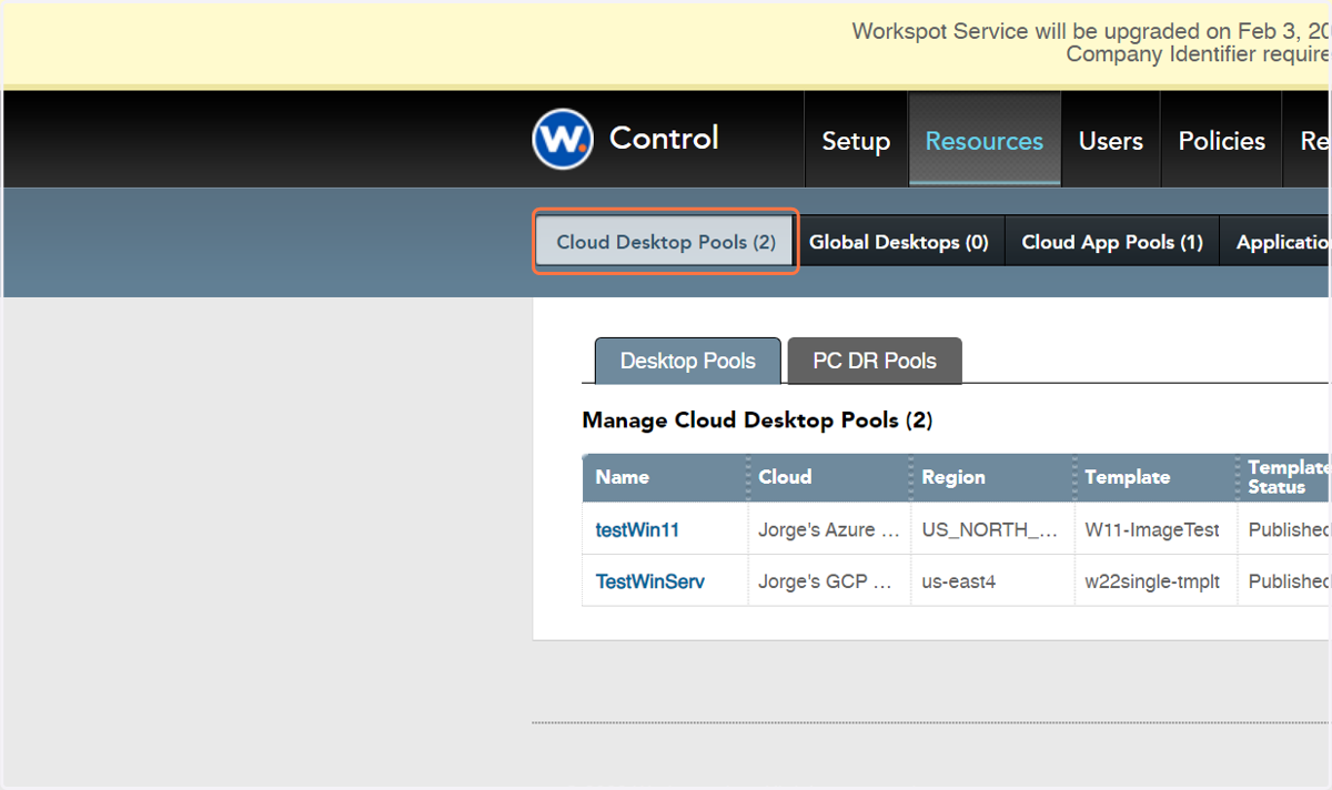 Click on Cloud Desktop Pools (2)