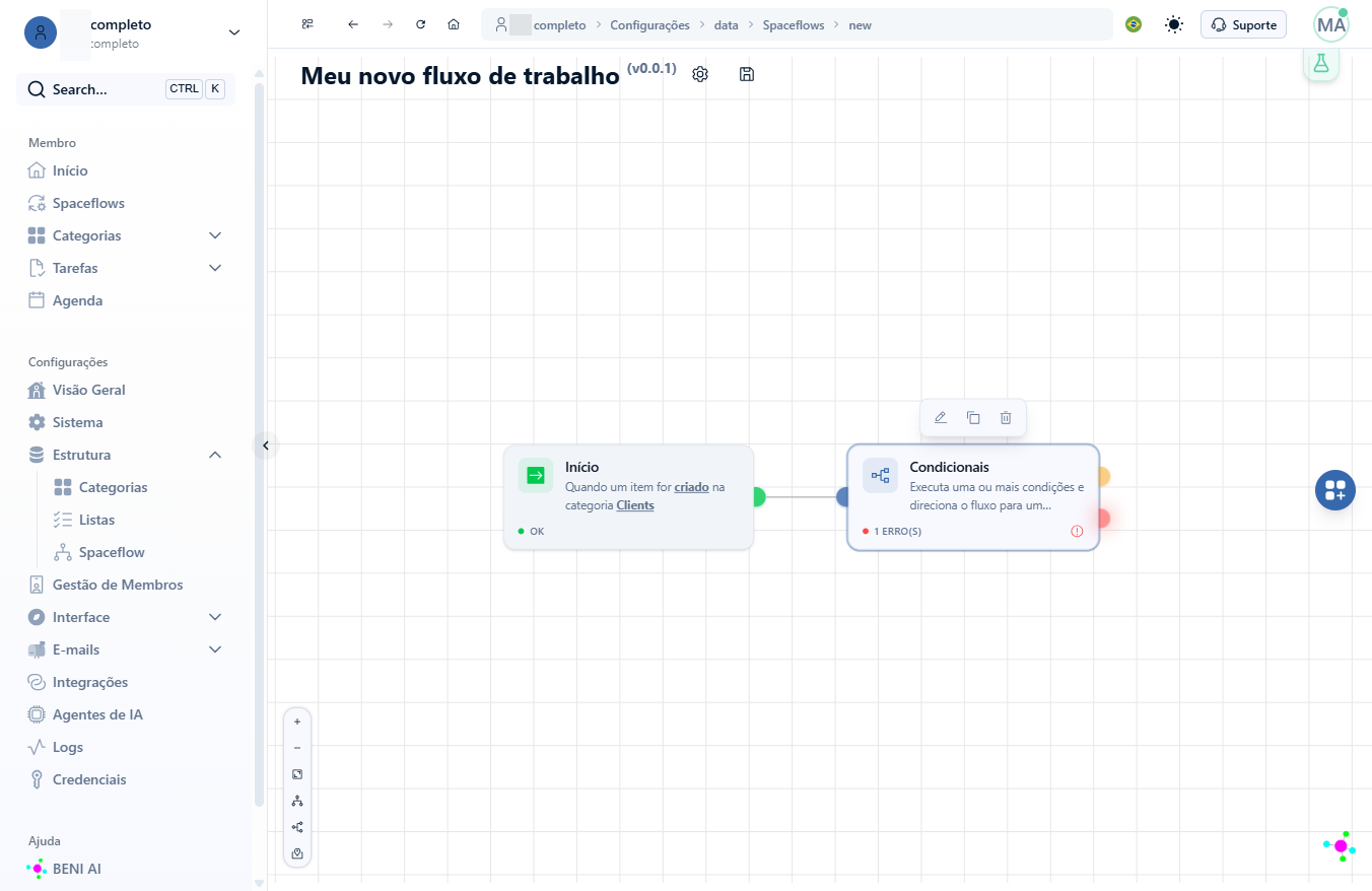 O novo nó será criado automaticamente e já conectado ao nó anterior por meio de uma aresta