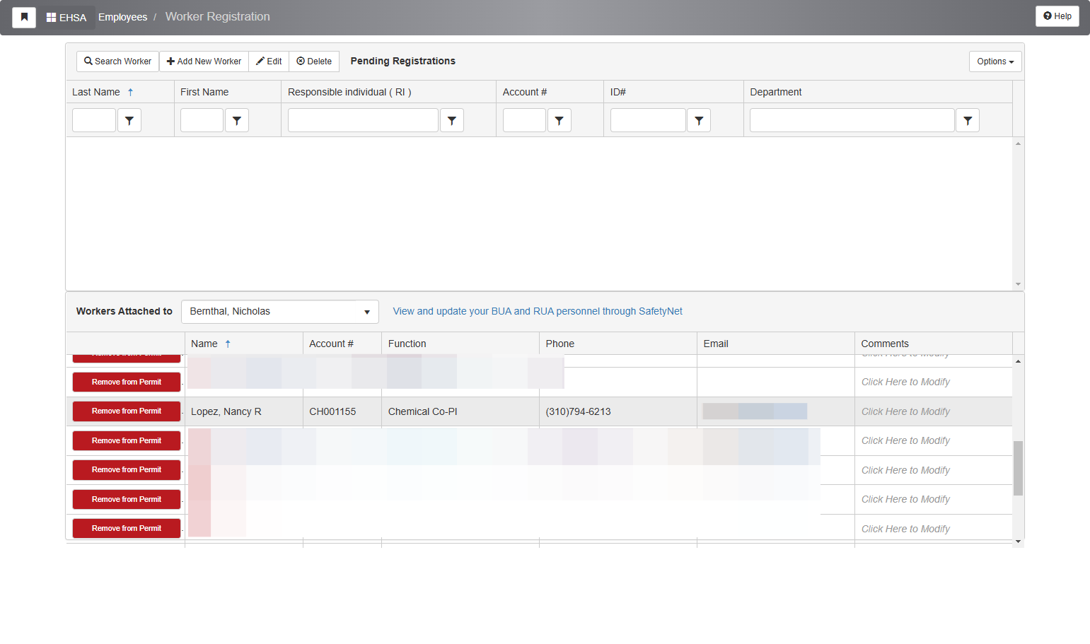 To remove a worker simply click on the red "Remove from Permit" button next to the worker you want to remove