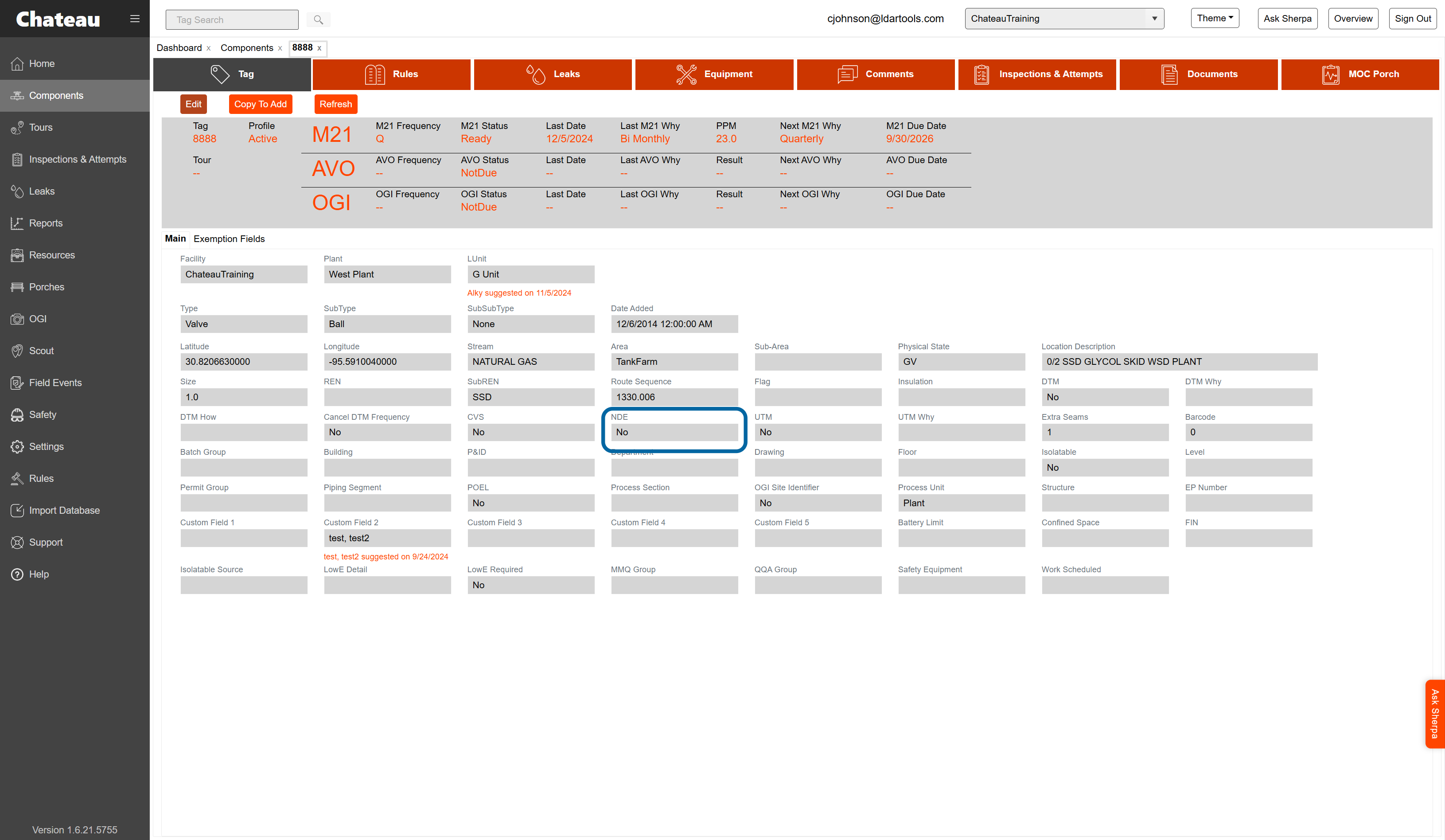 You can mark as an NDE component by setting the NDE property field to YES.