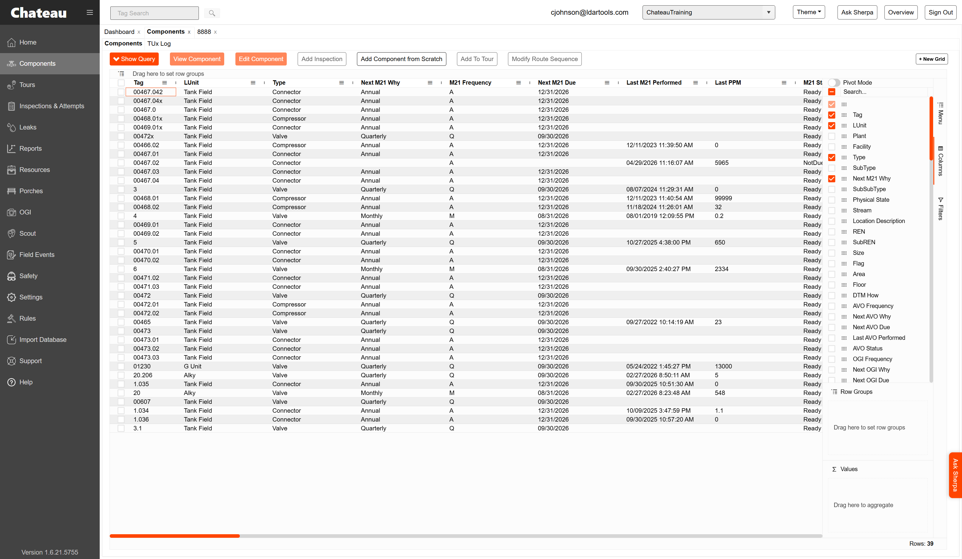 A. Fine-tune the layout of this NDE grid so you can have a ready report for your NDE components, with pre-selected fields for convenient export to Excel. B. Select desired fields