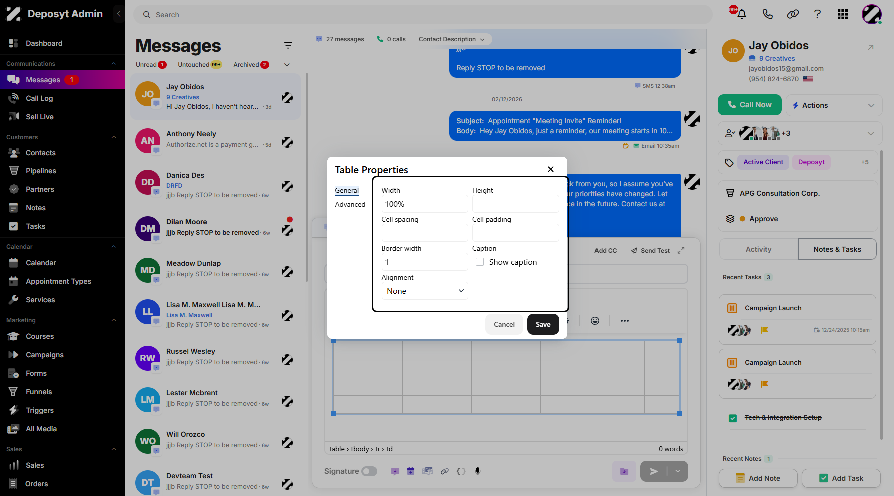 Step 12: A pop-up window will appear where you can see all the table details. You can edit the details here to adjust your table.