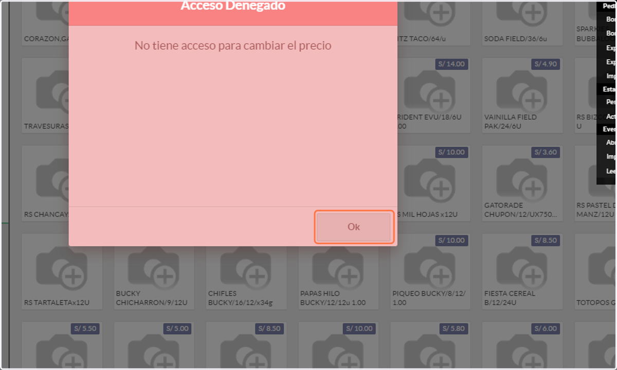 Acceso denegado para modificar precio.
