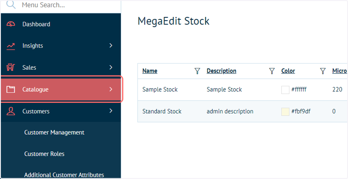 Click on Catalogue