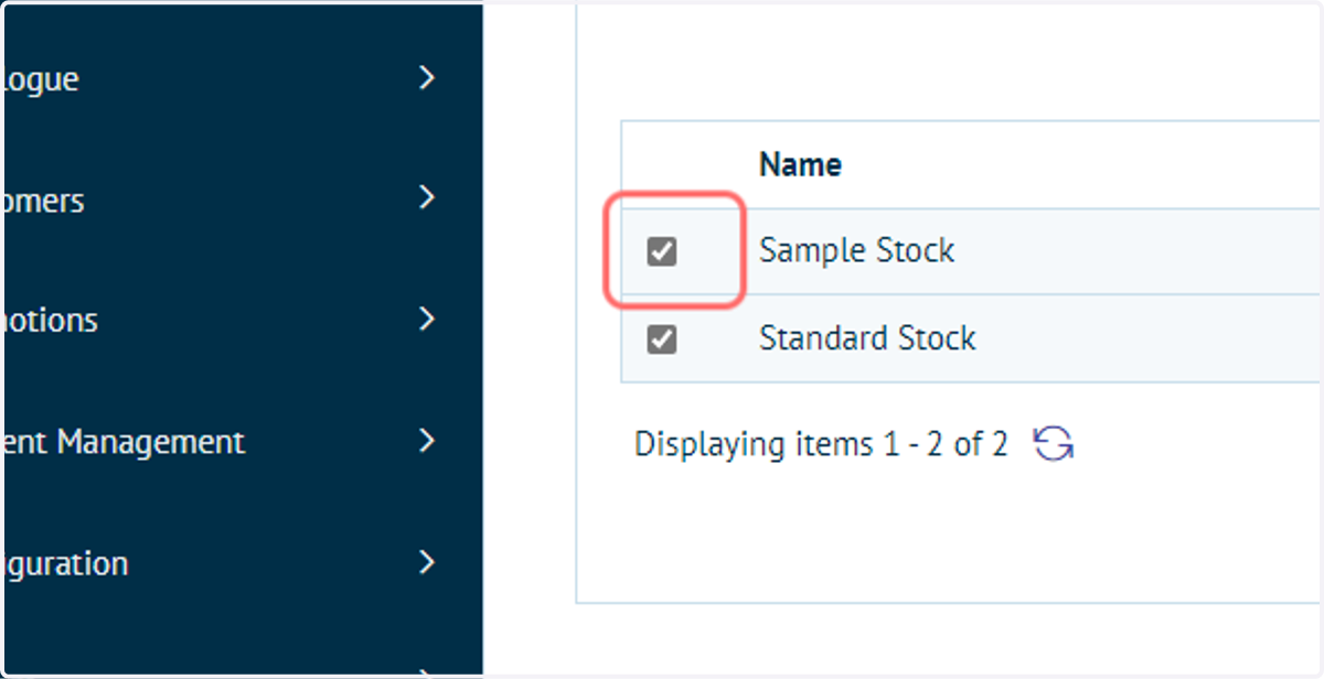 Select the appropriate stock for the selected product