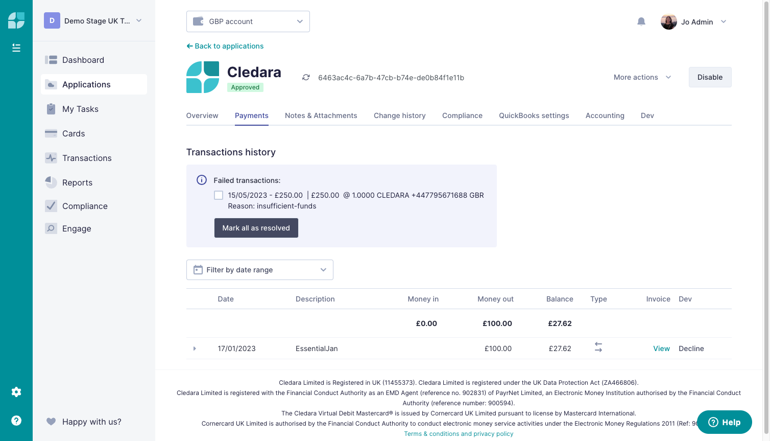 You will be redirected to the application's Payments tab