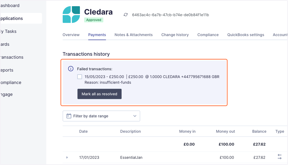 You will be redirected to the application's Payments tab