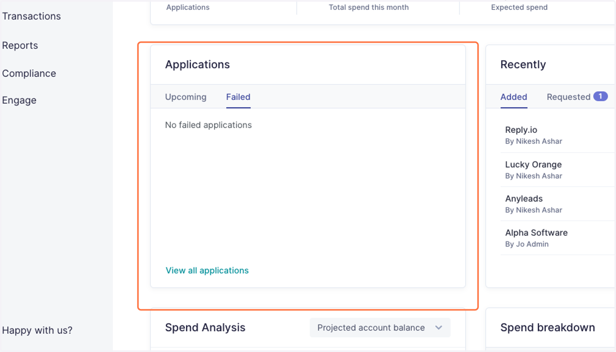 If you head back to Dashboard > Applications > Failed now, you will see that you've cleared any outstanding actions for the failed payment. Sweet